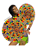 Set of 2 Extra large African Print Leather Fans