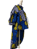 Blue Yellow Hi-Lo button-down African Print Blouse tunic
