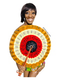Extra large African Print Leather Hand Fan
