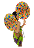 Set of 2 Extra large African Print Leather Fans