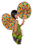 Set of 2 Extra large African Print Leather Fans
