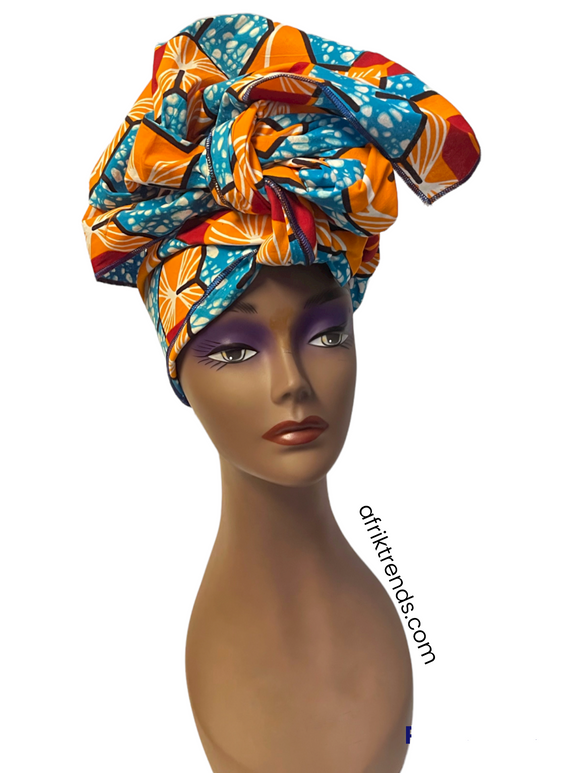Orange African Print Full Headwrap