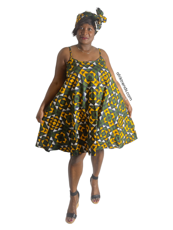 Ankara Spaghetti Strap Swing Flowy Summer With Matching Headwrap