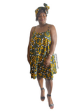 Ankara Spaghetti Strap Swing Flowy Summer With Matching Headwrap