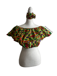 African Print Ruffle Crop Top & Headband