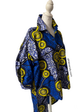 Blue Yellow Hi-Lo button-down African Print Blouse tunic